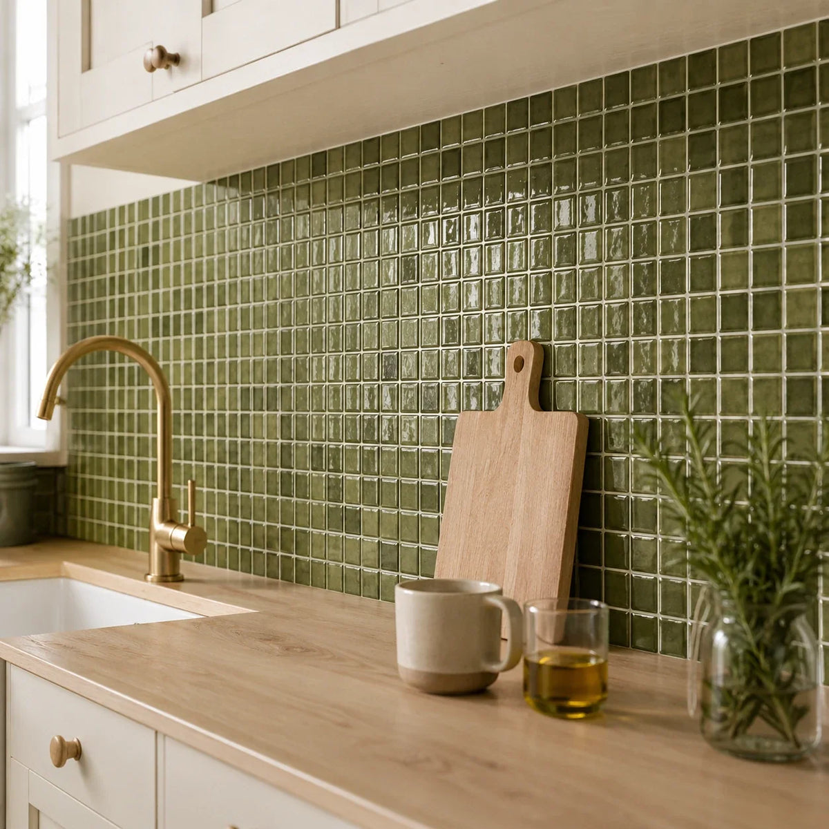 Mosaëla – Carrelage mural adhésif 3D vert olive