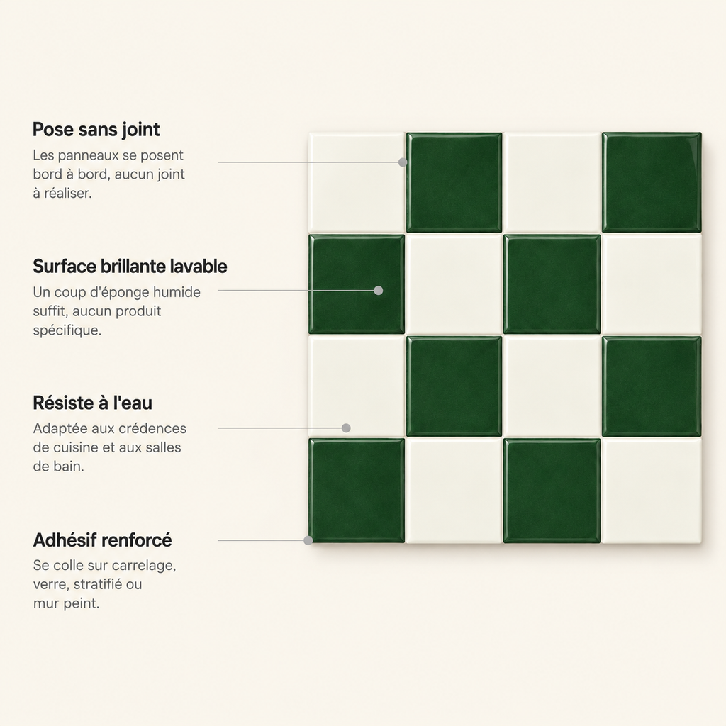 Mosaëla – Carrelage mural adhésif 3D damier vert sapin