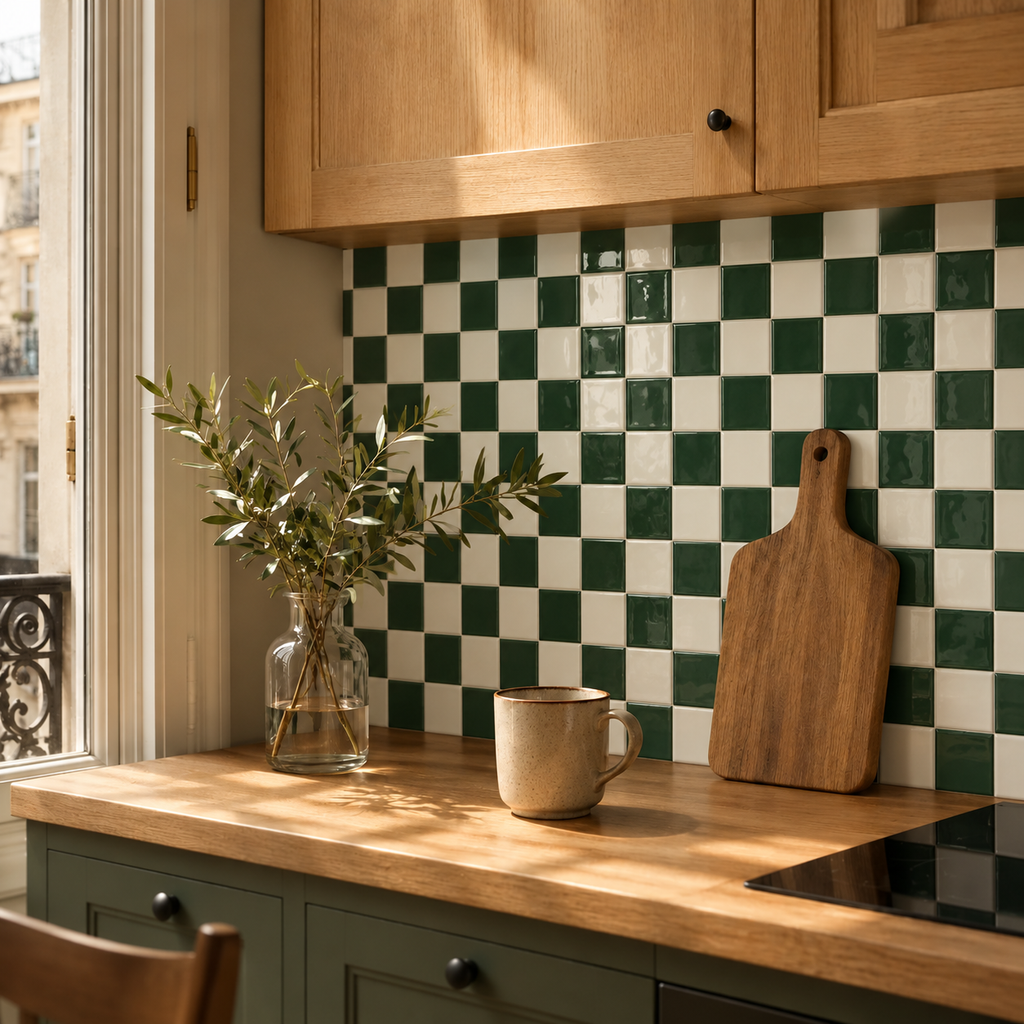 Mosaëla – Carrelage mural adhésif 3D damier vert sapin
