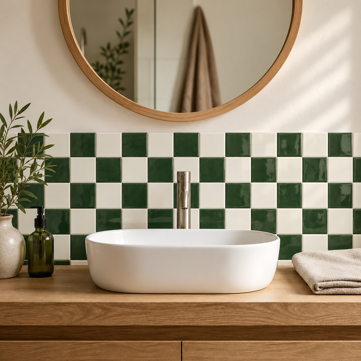 Mosaëla – Carrelage mural adhésif 3D damier vert sapin