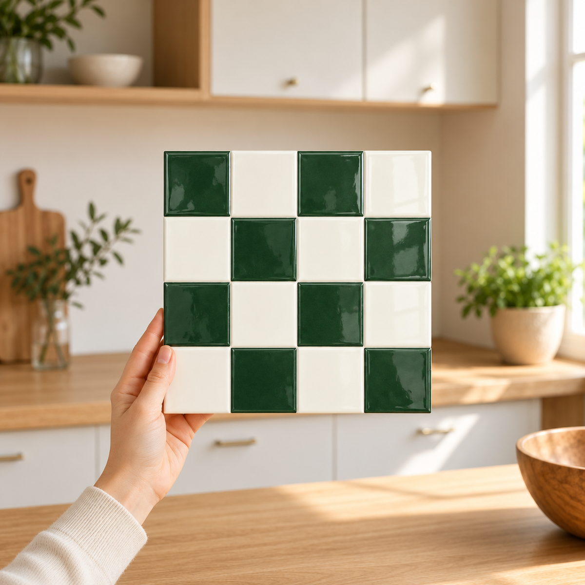 Mosaëla – Carrelage mural adhésif 3D damier vert sapin
