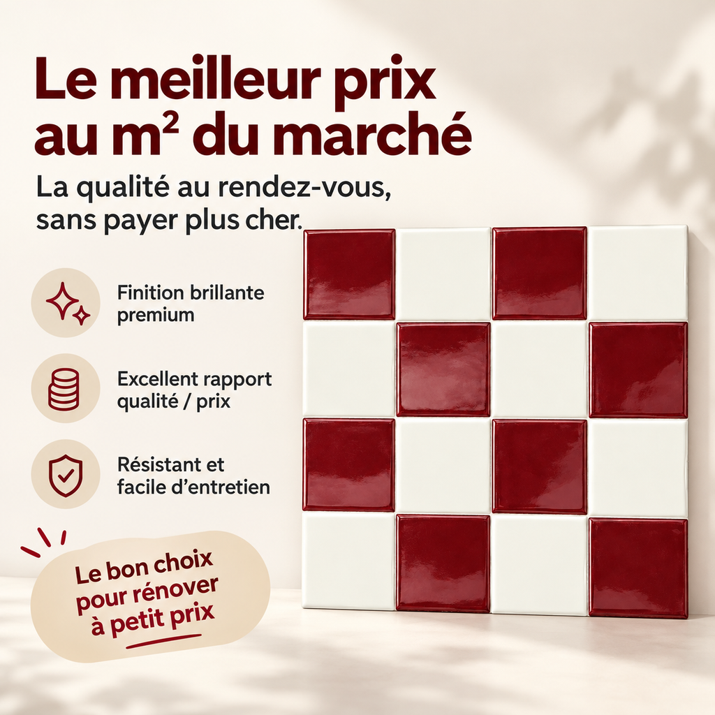 Mosaëla – Carrelage mural adhésif 3D damier bordeaux