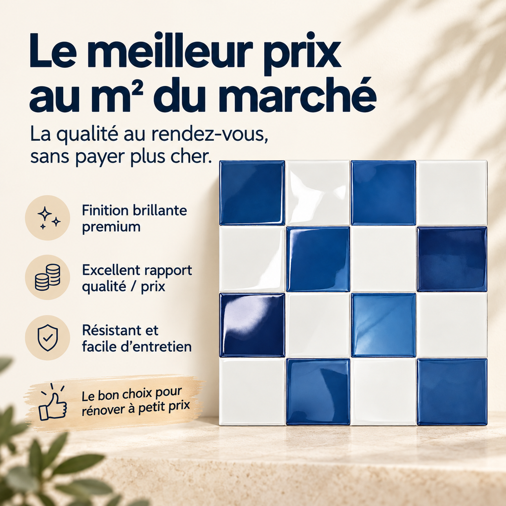 Mosaëla – Carrelage mural adhésif 3D damier bleu saphir