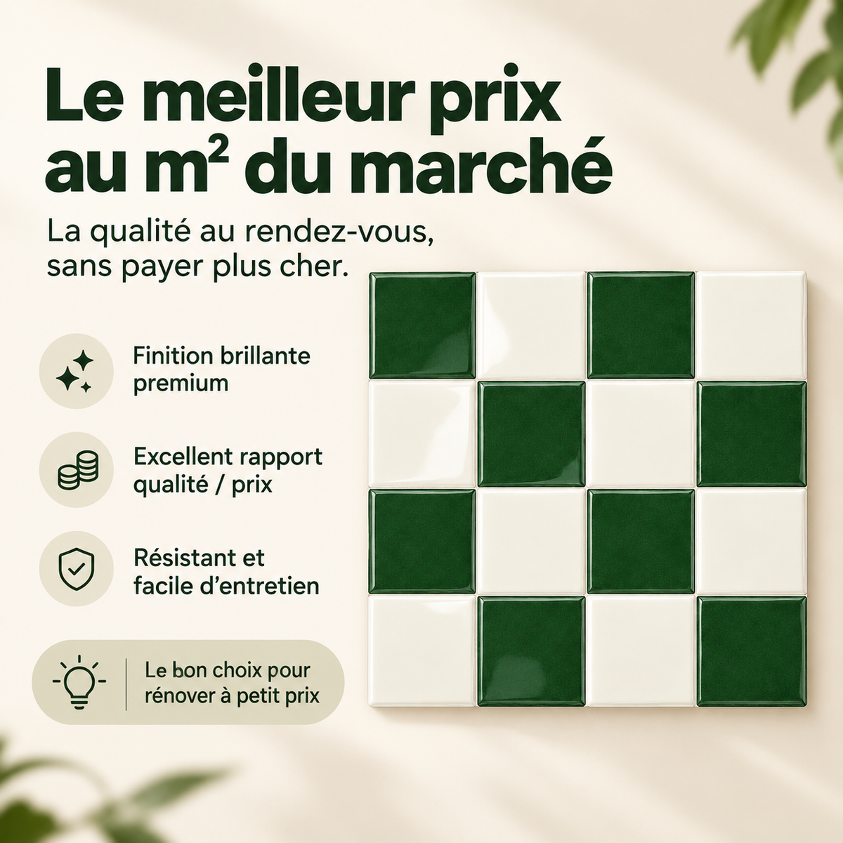 Mosaëla – Carrelage mural adhésif 3D damier vert sapin