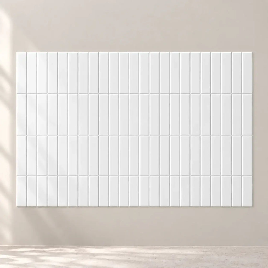 Stria – Carrelage mural adhésif 3D blanc brillant – détail ou mise en situation, vue 5