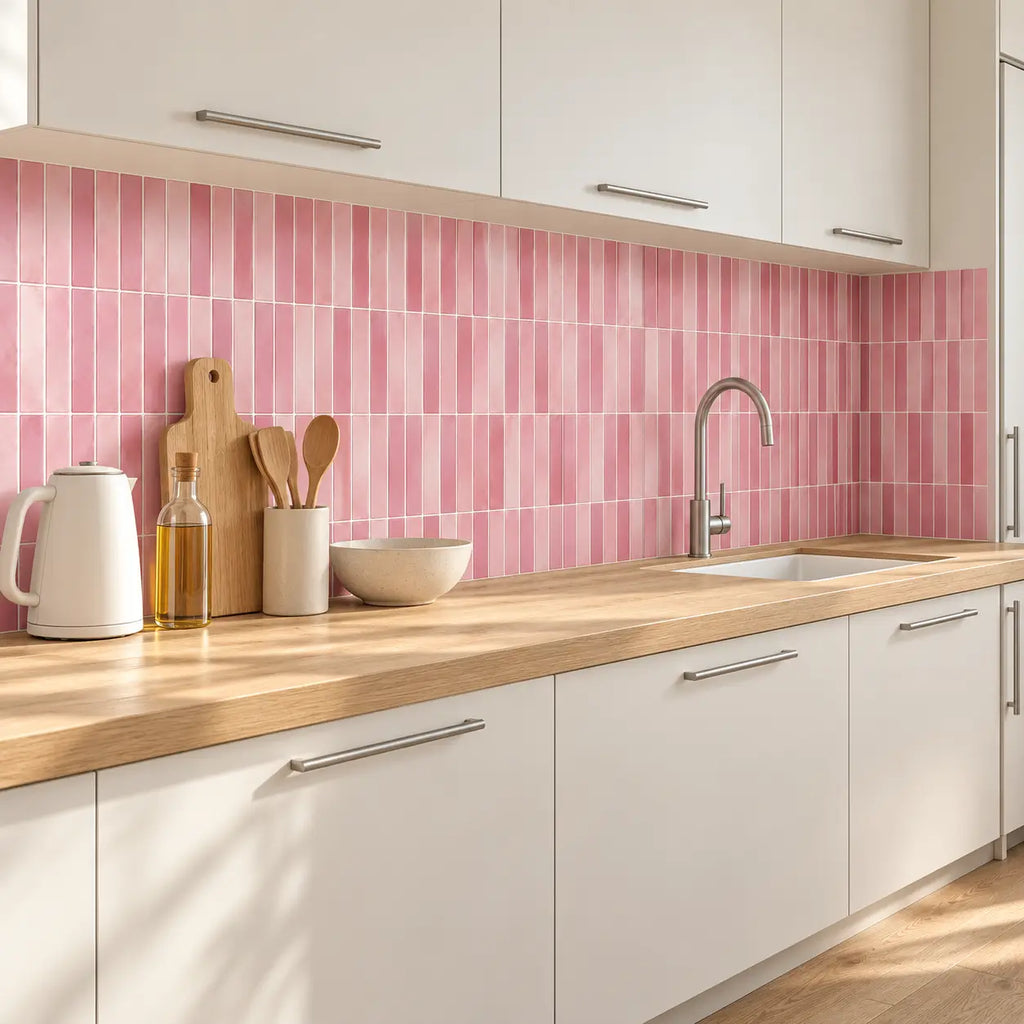 Stria – Carrelage mural adhésif 3D vieux rose – détail ou mise en situation, vue 2