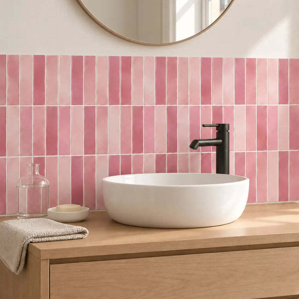 Stria – Carrelage mural adhésif 3D vieux rose – détail ou mise en situation, vue 4