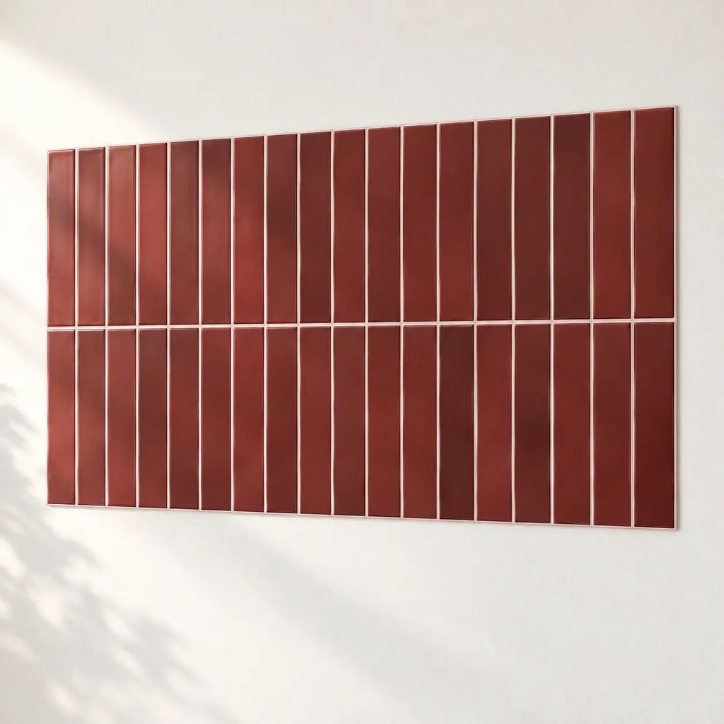Stria – Carrelage mural adhésif 3D rouge bordeaux – détail ou mise en situation, vue 5