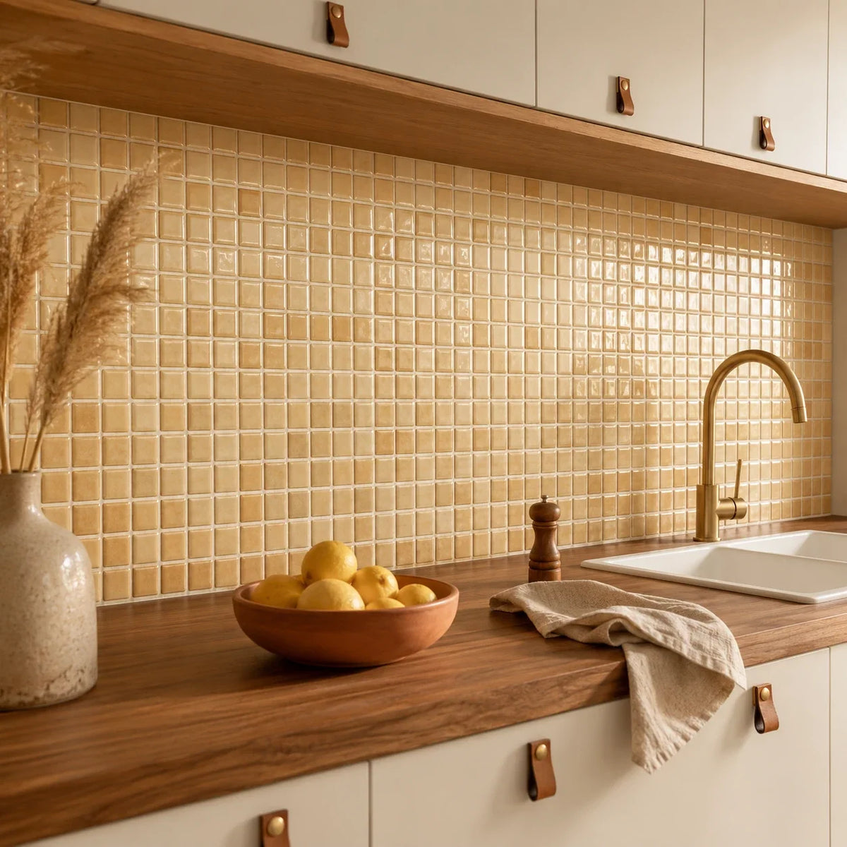 Mosaïca – Carrelage mural adhésif 3D beige sable – détail ou mise en situation, vue 2