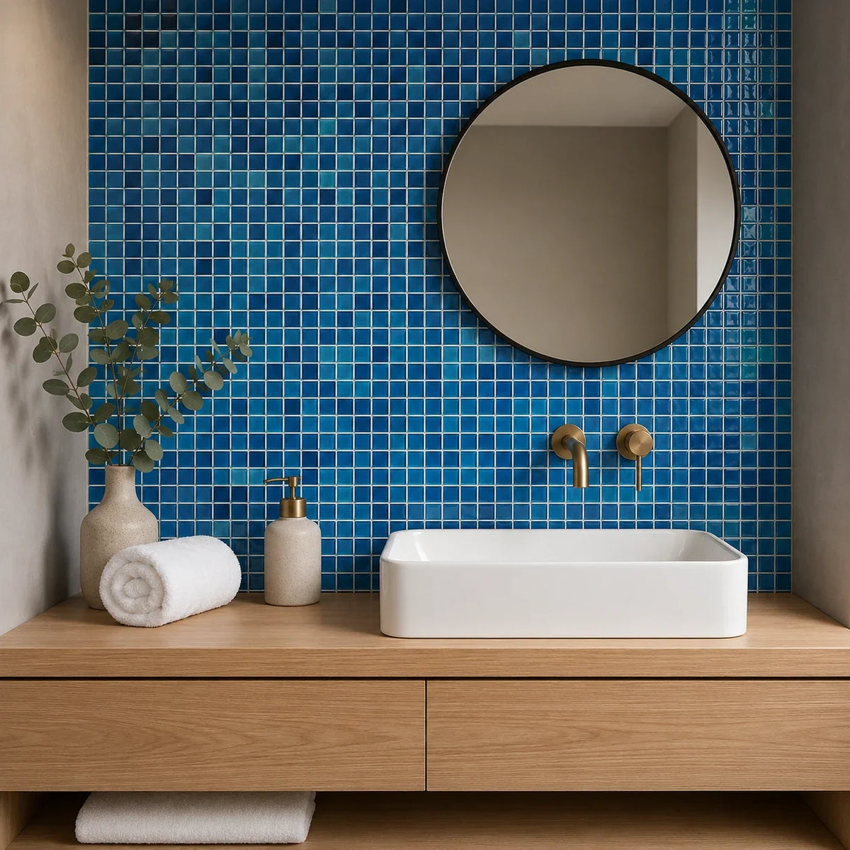 Mosaïca – Carrelage mural adhésif 3D bleu azur – détail ou mise en situation, vue 3