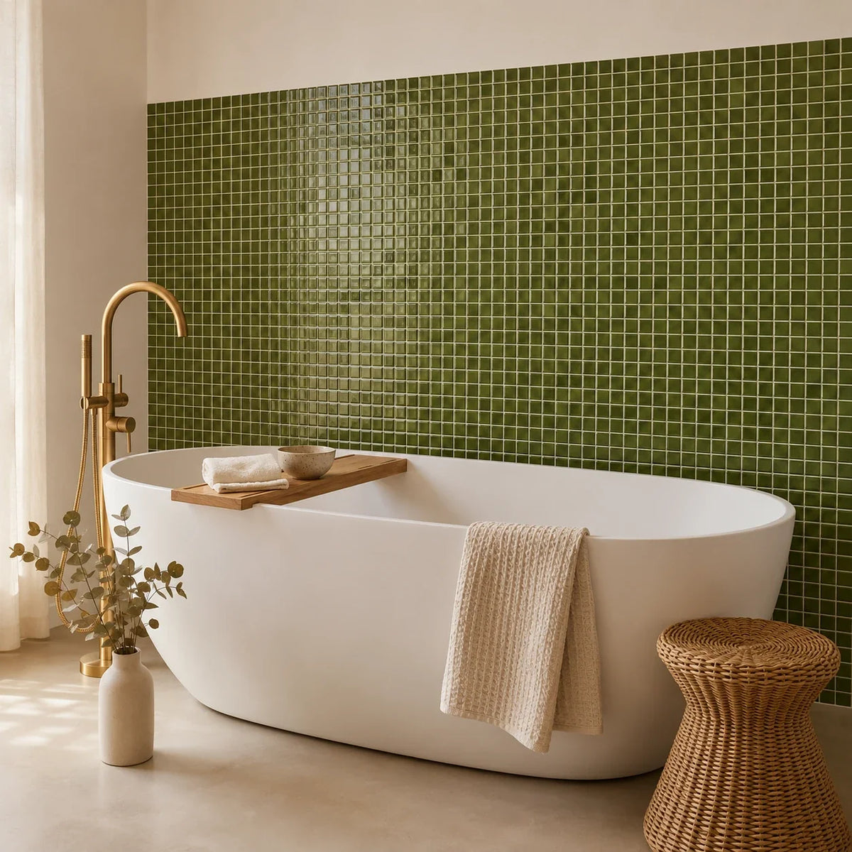 Mosaïca – Carrelage mural adhésif 3D vert olive – détail ou mise en situation, vue 3