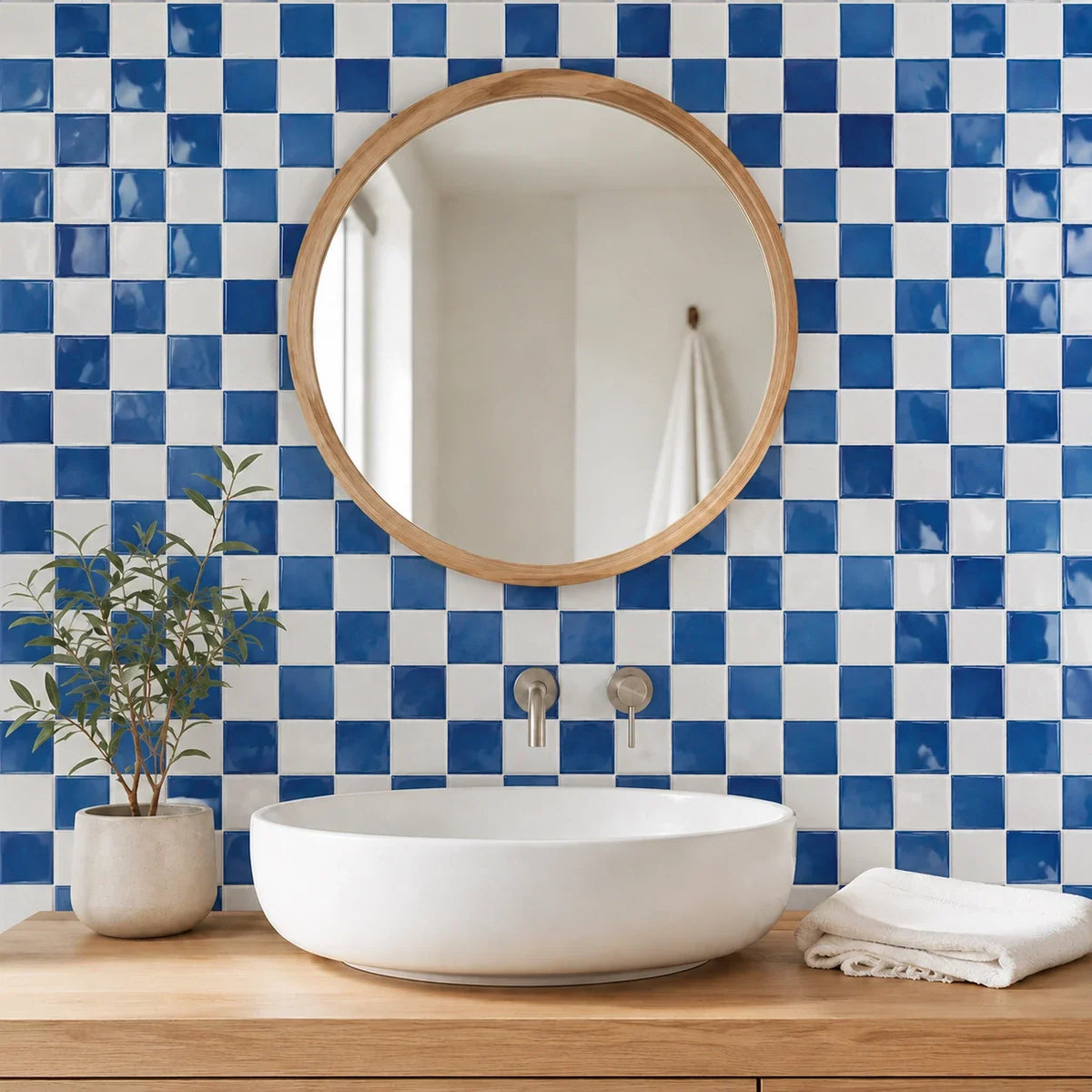 Mosaïca – Carrelage mural adhésif 3D damier bleu saphir – détail ou mise en situation, vue 3