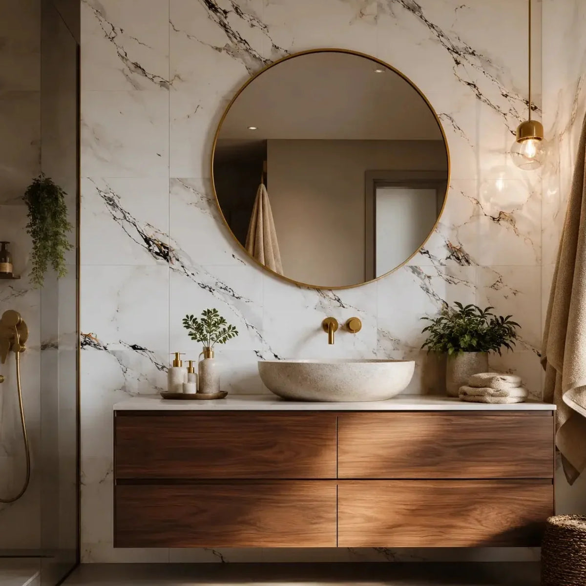 Minéra – Carrelage mural adhésif effet marbre blanc anthracite – détail ou mise en situation, vue 2