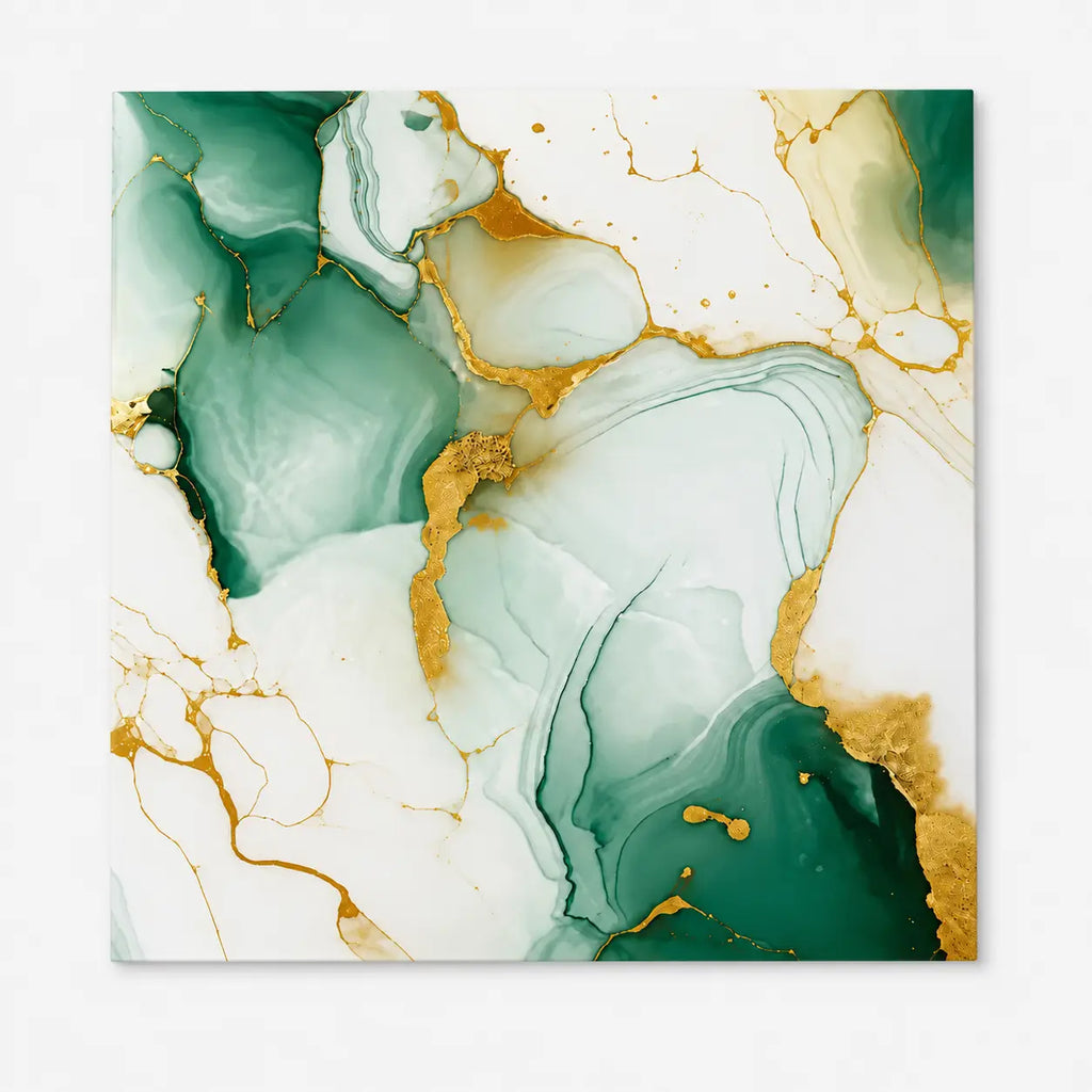 Minéra – Carrelage mural adhésif effet marbre vert doré – vue principale