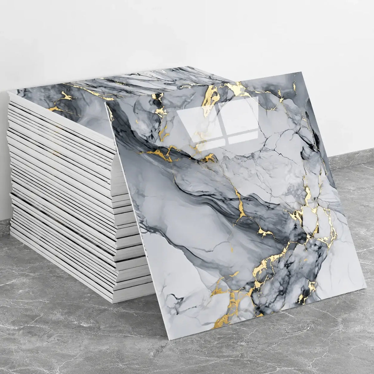Minéra – Carrelage mural adhésif effet marbre gris doré – détail ou mise en situation, vue 4