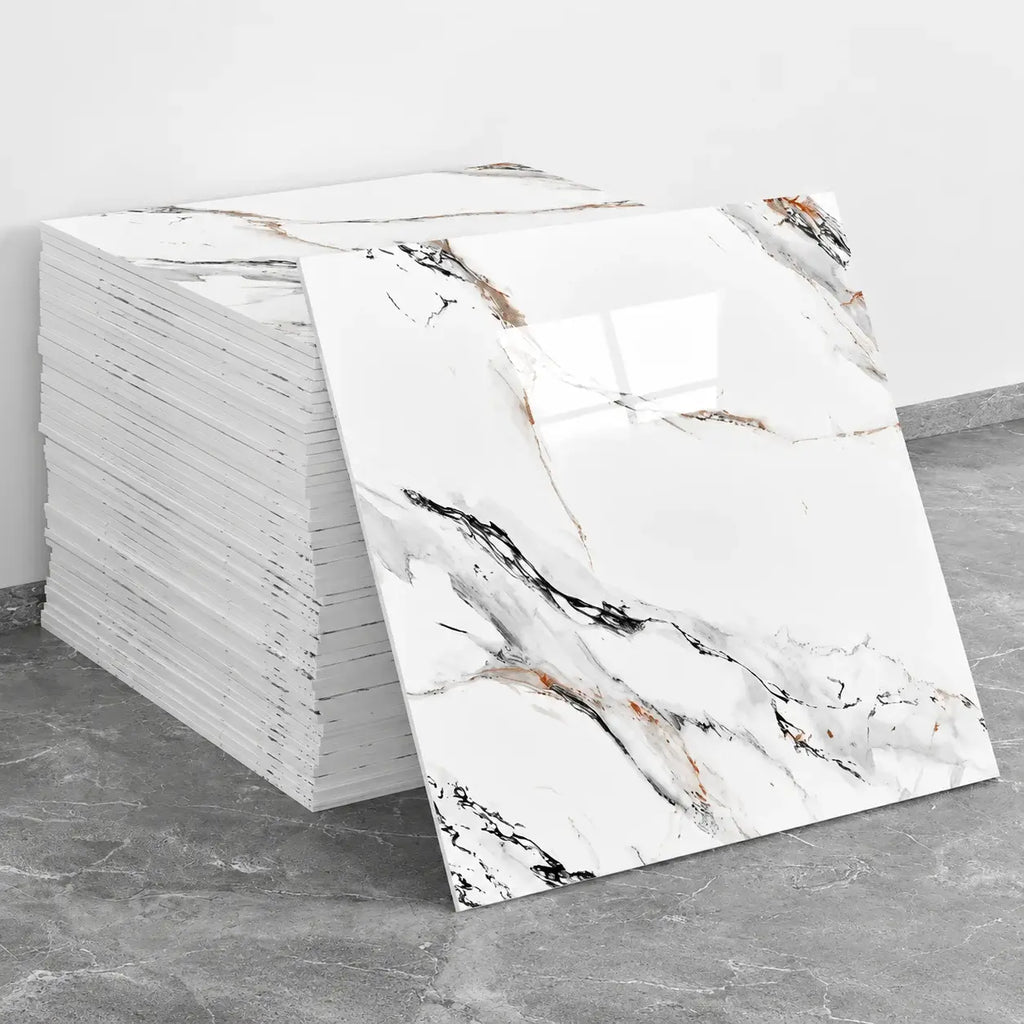 Minéra – Carrelage mural adhésif effet marbre blanc anthracite – détail ou mise en situation, vue 4
