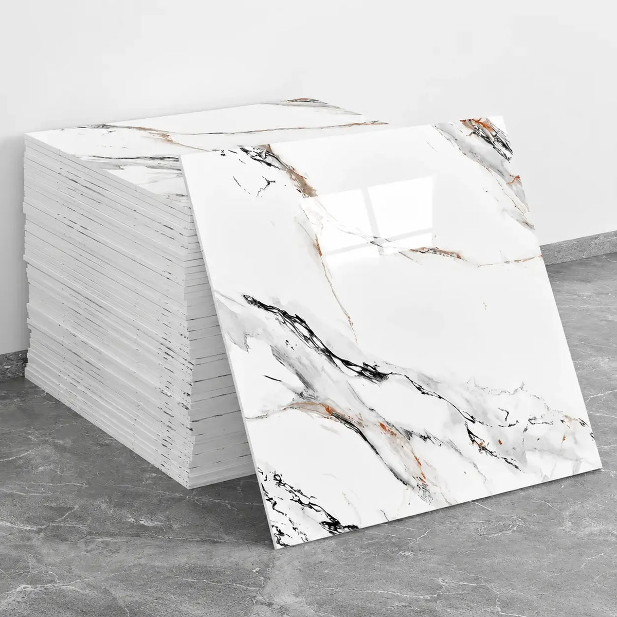 Minéra – Carrelage mural adhésif effet marbre blanc anthracite – détail ou mise en situation, vue 4