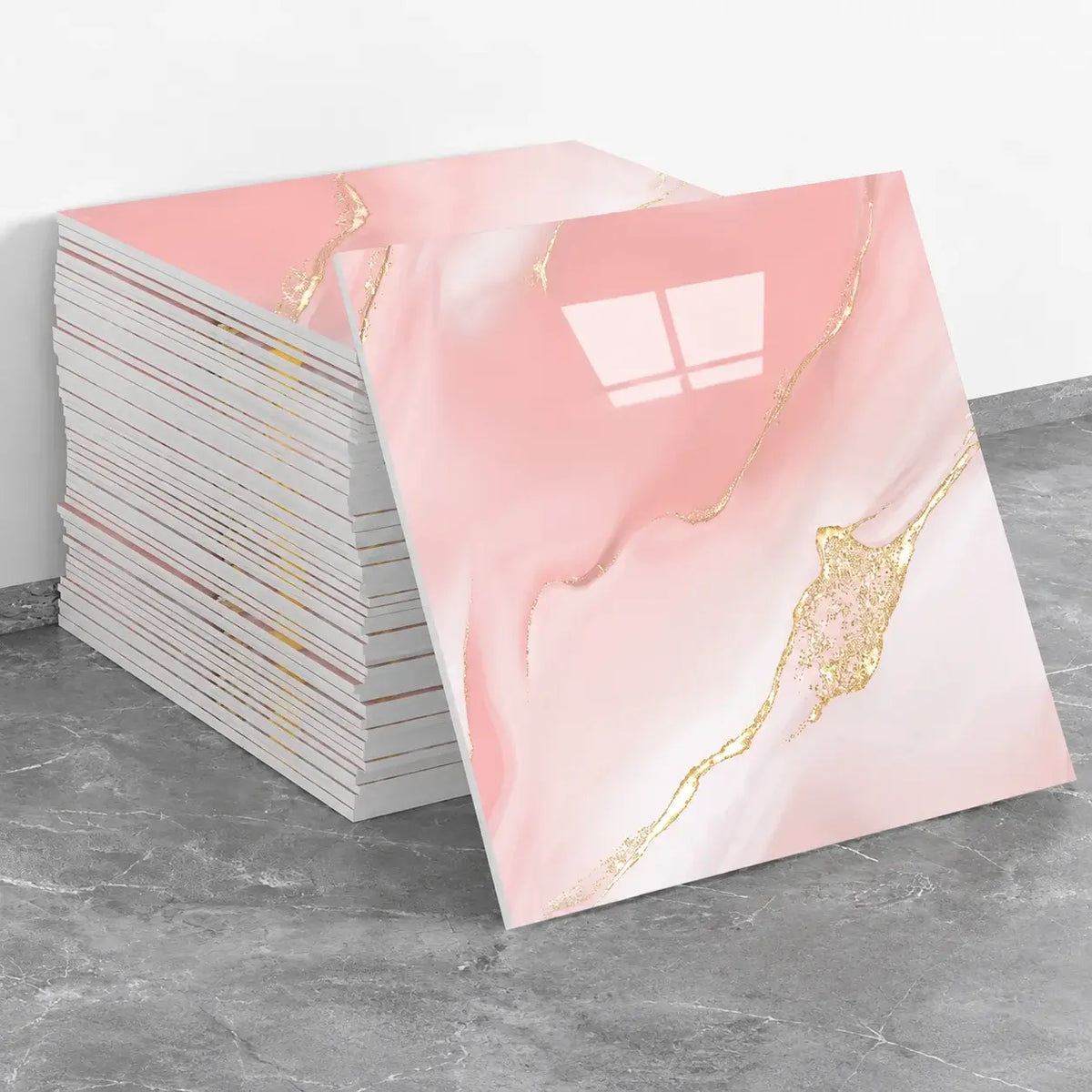 Minéra – Carrelage mural adhésif effet marbre rose doré – détail ou mise en situation, vue 4